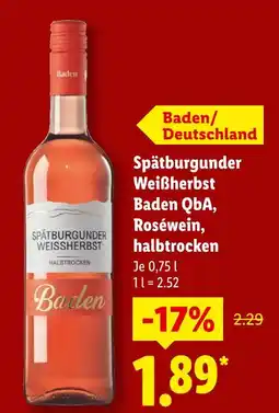 Lidl Baden spätburgunder weißherbst baden qba, roséwein, halbtrocken Angebot