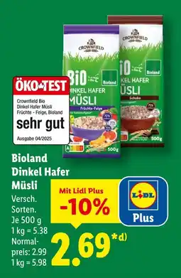 Lidl Crownfield bioland dinkel hafer müsli Angebot