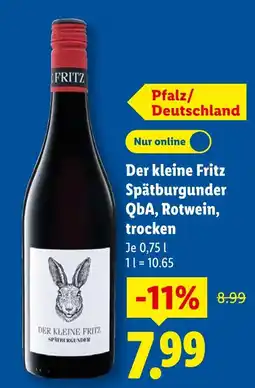 Lidl Der kleine fritz spätburgunder qba, rotwein, trocken Angebot