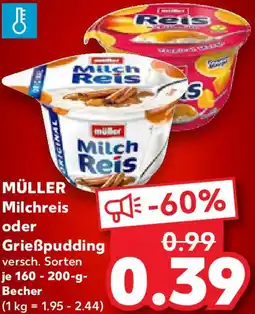 Kaufland MÜLLER Milchreis oder Grießpudding Angebot