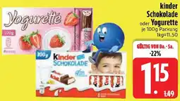 Edeka kinder Schokolade oder Yogurette Angebot