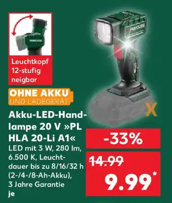 Kaufland PARKSIDE Akku-LED-Hand- lampe 20 V PL HLA 20-Li A1 Angebot
