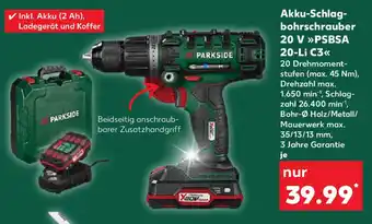 Kaufland PARKSIDE Akku-Schlag- bohrschrauber 20 V PSBSA 20-Li C3 Angebot