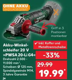 Kaufland PARKSIDE Akku-Winkel- schleifer 20 V PWSA 20-Li G4 Angebot