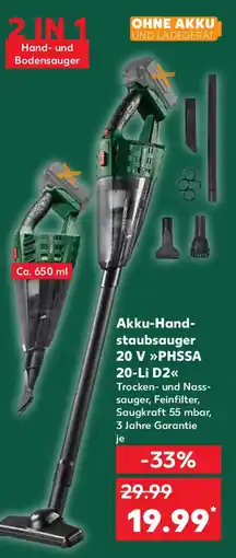 Kaufland PARKSIDE Akku-Hand- staubsauger 20 V PHSSA 20-Li D2 Angebot
