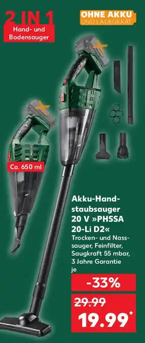 Kaufland PARKSIDE Akku-Hand- staubsauger 20 V PHSSA 20-Li D2 Angebot