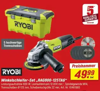 toom Baumarkt RYOBI Winkelschleifer-Set „RAG800-125TA6" Angebot