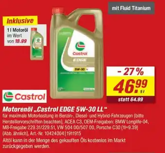 toom Baumarkt Castrol Motorenöl,,Castrol EDGE 5W-30 LL" Angebot