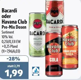 Aktiv Irma Bacardi oder Havana Club Pre-Mix Dosen Angebot