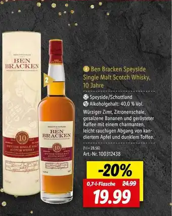 Lidl Ben Bracken Speyside Single Malt Scotch Whisky, 10 Jahre Angebot