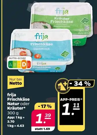 NETTO Frija frischkäse natur oder kräuter Angebot