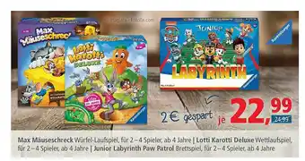 Pfennigpfeiffer Max Mâuseschreck Würfel-laufspiel, Lotti Karotti Deluxe Oder Junior Labyrinth Paw Patrol Angebot