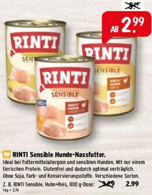 RINTI Sensible Hunde-Nassfutter 800 g Angebot bei Raiffeisen Markt