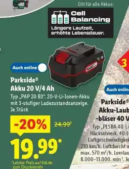 Lidl PARKSIDE Akku 20 V/4 Ah Angebot