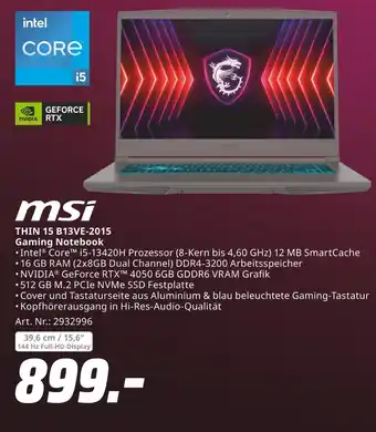 MediaMarkt Msi thin 15 b13ve-2015 gaming notebook Angebot