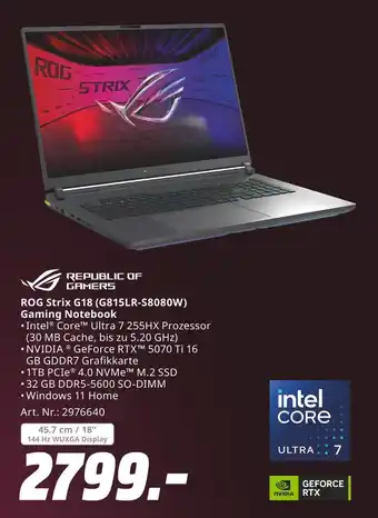MediaMarkt Republic of gamers rog strix g18 (g815lr-s8080w) gaming notebook Angebot