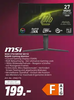 MediaMarkt Msi mag 275cqrfd e qd e2 wqhd gaming monitor Angebot
