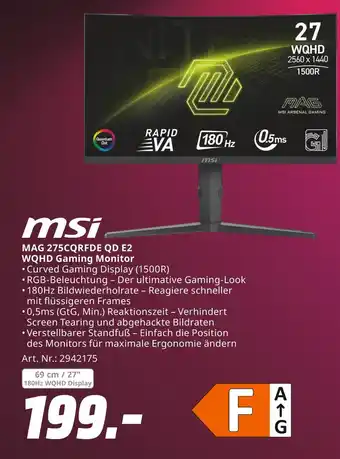MediaMarkt Msi mag 275cqrfd e qd e2 wqhd gaming monitor Angebot