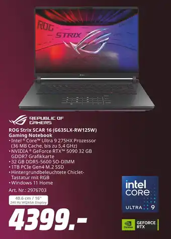 MediaMarkt Republic of gamers rog strix scar 16 (g635lx-rw125w) gaming notebook Angebot
