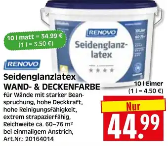 Herkules Baumarkt RENOVO Seidenglanzlatex WAND- & DECKENFARBE Angebot