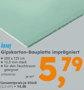 Globus Baumarkt KNAUF Gipskarton-Bauplatte imprägniert Angebot