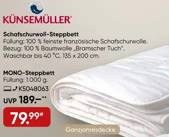 Galeria KÜNSEMÜLLER MONO-Steppbett Angebot