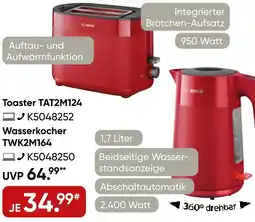 Galeria BOSCH Toaster TAT2M124 oder Wasserkocher TWK2M164 Angebot