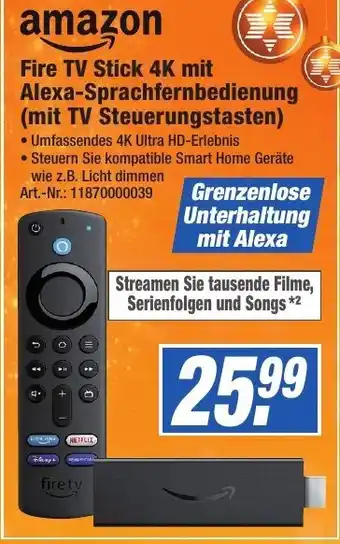 Expert Technomarkt Amazon Fire TV Stick 4K mit Alexa Sprachfernbedienung (mit TV Steuerungstasten) Angebot