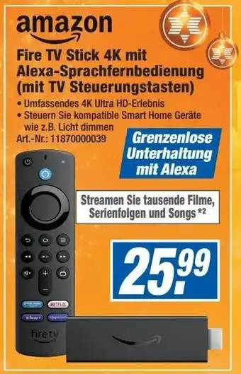 Expert Amazon Fire TV Stick 4K mit Alexa Sprachfernbedienung (mit TV Steuerungstasten) Angebot