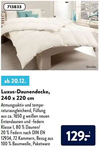 Aldi Süd Luxus Daunendecke 240x220 cm Angebot