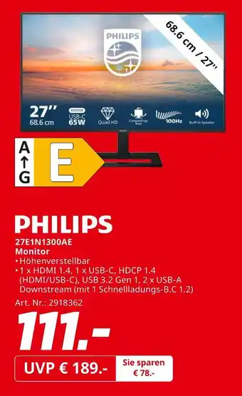 MediaMarkt Philips 27e1n1300ae monitor Angebot