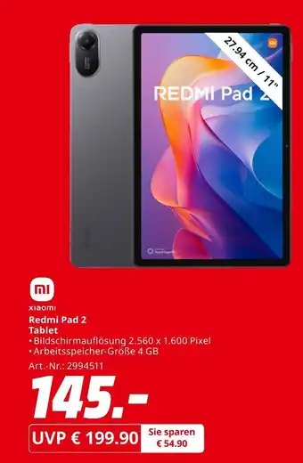 MediaMarkt Xiaomi redmi pad 2 tablet Angebot