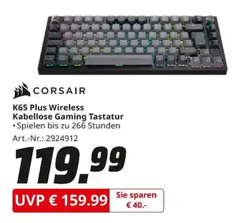 MediaMarkt Corsair k65 plus wireless kabellose gaming tastatur Angebot