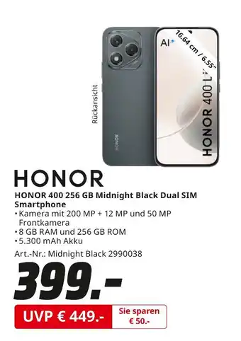 MediaMarkt Honor honor 400 256 gb midnight black dual sim smartphone Angebot