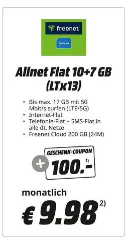 MediaMarkt Freenet allnet flat 10+7 gb (ltx13) Angebot