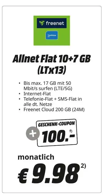 MediaMarkt Freenet allnet flat 10+7 gb (ltx13) Angebot