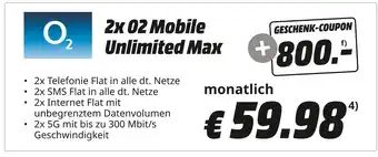MediaMarkt O2 2x o2 mobile unlimited max Angebot