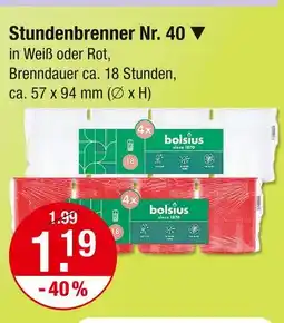 V Markt Bolsius stundenbrenner nr. 40 weiß Angebot