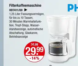 V Markt Philips filterkaffeemaschine hd7411/00 Angebot