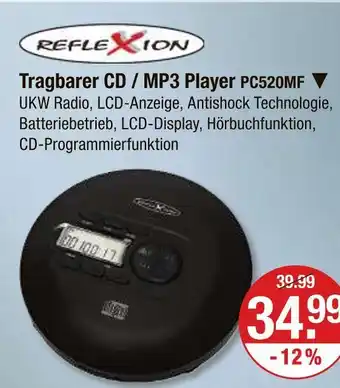 V Markt Reflexion tragbarer cd / mp3 player pc520mf Angebot
