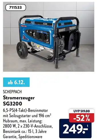 Aldi Süd Scheppach Stromerzeuger SG3200 Angebot