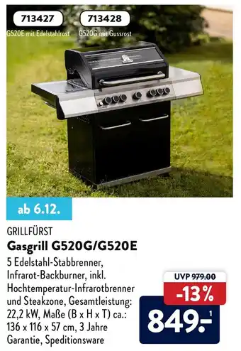 Aldi Süd Grillfürst Gasgrill G520G/G520E Angebot