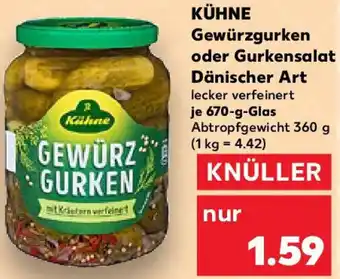 Kaufland KÜHNE Gewürzgurken oder Gurkensalat Dänischer Art Angebot