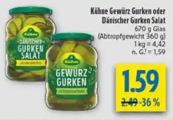 diska Kühne Gewürz Gurken oder Dänischer Gurken Salat Angebot