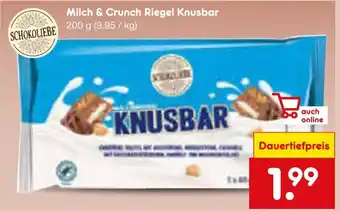 Netto Marken-Discount SCHOKOLIEBE Milch & Crunch Riegel Knusbar Angebot
