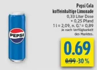 diska Pepsi Cola koffeinhaltige Limonade Angebot