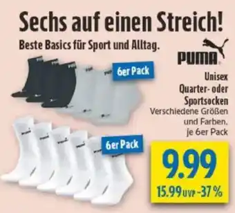 diska PUMA Unisex Quarter- oder Sportsocken Angebot