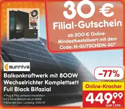 Netto Marken-Discount sunniva Balkonkraftwerk mit 80OW Wechselrichter Komplettsett Full Black Bifazial Angebot