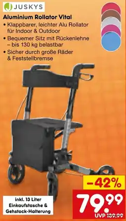 Netto Marken-Discount JUSKYS Aluminium Rollator Vital Angebot