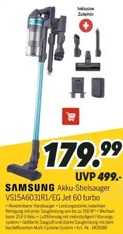 MEDIMAX SAMSUNG Akku-Stielsauger VS15A6031R1/EG Jet 60 turbo Angebot